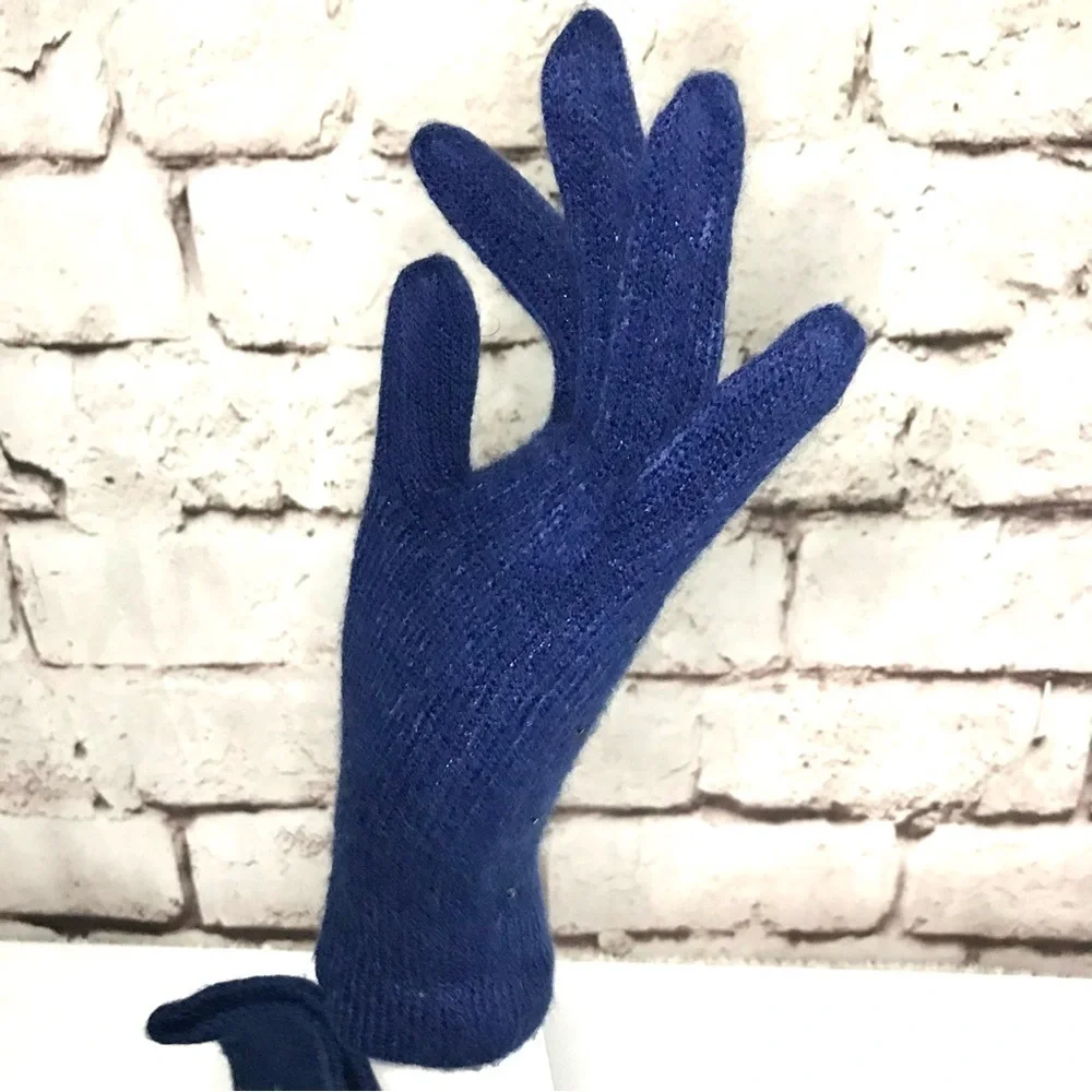 NWT Embellished Navy Blue Knit Gloves One size 1 Pair NEW WITH TAGS